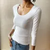 Women's T Shirts HELIAR Women White Cotton Casual T-shirts Long Sleeve Thin Shirt Slim Office Tees Ribbed Top Spring Summer