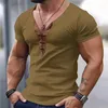 Мужские футболки Oldyanup Мужская лоскутная футболка с v-образным вырезом Летние облегающие тонкие топы с короткими рукавами Модные спортивные футболки для отдыха и фитнеса