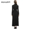 Robes décontractées Monaaiyi piste robe de créateur de mode femme col en V croix plissée ceinture style britannique élégant noir formel 2024