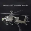 Flygplan Modle 1 64 Skala American Fighter AH-64D Helicopter Flying Airplane Diecast Toy Model Simulation Light Static Ornament Toy for Kids YQ240401