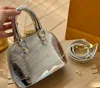 Kvinnor nano almas väska designer skal väskor guld silver handag mini tote toppkvalitet patent läder axel crossbody clutch plånbok hobo handväska lady messenger satchel