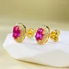 Brincos SpringLady 18k banhado a ouro 925 esterlina 1ct oval rubi facetado pedra preciosa prata joias de presente de noivado