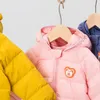 Manteau en duvet de coton pour filles, veste d'hiver, vêtements ours de dessin animé, pour garçons et bébés, salopette à capuche avec fermeture éclair pour enfants