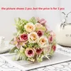 Decorative Flowers Home Artificial Silk Mona Roses Bouquet Fake Flower Green Plant Office Decor Simulation Champagne White Rose Floral