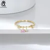 Anelli a grappolo ORSA JEWELS 14K Gold Finger Dainty Dangle Heart CZ Eternity Anello in argento sterling per le donne Gioielli a fascia Regalo di fidanzamento SR312