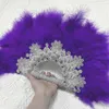 Decorative Figurines Wedding Feather Fan Big Size Design African White For Bride Double Side Nigerian Flower Handfan With Stones