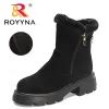 ブーツRoyyna 2023新しいデザイナーAnkle Boots wiend Winter Warm Warm Shine Boots Ladies Platform Flock Zipper High Top Top Footwear Feminimo