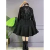 Casual Dresses 2024 Elegant Dress for Women Chic Vintage Vestidos de Mujer Slim midje Ruffles Velvet Korean Temperament Robe V437