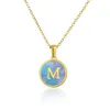 Pendant Necklaces MHS.SUN Fashion Blue Shell Alphabet Pendant Necklace Stainless Steel Initial Letter Charm Chain Choker For Women Men Jewelry 240330