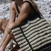 Drawstring Casual Striped Overlarge Straw Women Shoulder Bags Paper Woven Handbags Handmade Summer Beach Bag Big Tote Shopper Purses