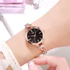 Relojes de pulsera Relojes de mujer de moda Pulsera de aleación fina Diamante 3ATM Resistencia al agua Reloj de cuarzo de lujo para mujer Café Oro rosa