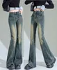 Damen-Jeans, Denim-Hosen für Frauen, ausgestellte Vordertasche, Frühling und Herbst, hohe Taille, Street-Style, Horseshoe Bell