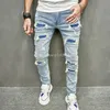Męskie dżinsy ułożone w stosy męskie otwory streetwearu chude męskie stylowe rozryte solidne spodni hip hop Slim Denim Spoders