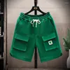 Męskie szorty moda 2024 Summer Casual z kieszeniami Pockets Pinter Pants Streetwear Solidny sznurka elastyczna talia krótkie joggery