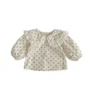 Baby Clothing Spring and Autumn Girl Lace Lapel Shirt Korean Style Polka Dot Cotton Long Sleeve Sweet Casual Cardigan Top 240314