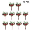 Decorative Flowers 10Pcs Christmas Artificial Berry Stems Pine Needles Picks Berries Pinecone Branches DIY Xmas Wreath Tree