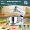 Howork Electric Vertical Mixer, 10+p Speed, with 6.5 Quart Stainless Bowl, Dough Hook, Steel Wire Beater, Suitable for Most Home Cooking, Sier Color