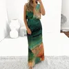 Robes décontractées Col en V profond 2024 Été Femmes Robe de soirée sans manches Loungewear Tie-Dye Slim Fit Dos nu Dames Maxi Streetwear Robe