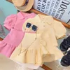 Humor Bear Summer Puff Sleeved Short Sleeved ShirtShort Skirt 2Pcs Kid Clothes Children Girl Suit For 2-6 Years 240326