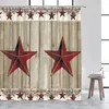 Douchegordijnen Vintage Houten Deur Retro Oude Schuur Boerderij Houten Wiel Decor Polyester Stof Badkamer Hanggordijn Met Haken