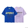 夏の新しいSP5DERスパイダーウェブプリント男性と女性のためのカジュアルルーズラウンドネックTシャツ同じスタイルウエスタンと高度なTシャツTシャツ