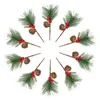 Dekorative Blumen, 10 Stück, rote Weihnachtsbeeren, Tannenzapfen, Stiele, Weihnachtspicks für Kränze, Bäume