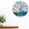 Wandklokken olieverfschilderij textuur witte magnolia bloem vrachtwagen print klok kunst stille ronde horloge voor thuis decortaion cadeau