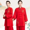 Etnische kleding 2024 Chinese Vintage Tai Chi Wushu Tops Broek Set Vechtsporten Bloem Borduren Uniform Teamoefening Prestaties