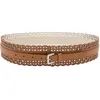 Belts Bohemian style open waist seal ethnic style leather wide silver buckle with womens laser cut pattern Q240401