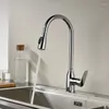 Mutfak muslukları yüksek kaliteli pirinç lavabo musluk 1 delik sapı lüks dışarı çekme mikser musluk krom kaplama modern iki mod sprey