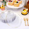 Engångs servis 5st skivguld spetsplattor plast middag runt matplattan perfekt för bröllop fester dusch