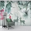 Fonds d'écran Milofi personnalisé grand papier peint mural nordique vert plante tropicale feuille de bananier wapiti fond décoration murale peinture