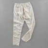 Men's Pants Designer White Men Linen Brand Trousers Flax Long Elastic Loose Mens 30-40 Size 5 Colors Pantalon Hombre