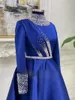 Royal Blue Muslim Prom Dresses High Neck Long Sleeve Beaded Formal Gown A Line Floor Length Moroccan Caftan Prom Dress