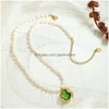 Pendant Necklaces Green Zircon Crystal Charm Natural Freshwater Pearl Necklace Irregar Rice Baroque Strand Choker Jewelry Drop Deliver Dh3At