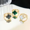 Designer hög version hög version van fyra bladgräs ring v guld pläterad 18 k med diamanter naturlig vit fritillaria röd jade kvinna