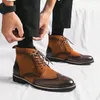 Zapatos de vestir Moda Casual High Top Hombres Retro Brown Suede Social Tobillo Botas Cómodas Brogues para hombres Tamaño grande 38-45