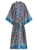 Винтажное шикарное женское богемное кимоно с разноцветным цветочным принтом, женское кимоно с v-образным вырезом и рукавами «летучая мышь», платье макси в стиле бохо, накидки на бикини