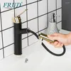 バスルームシンクの蛇口Frud Black Brass Basin Faucet Deckマウントプルアウトノズル柔軟な洗面所コールドとウォーターミキサータップ