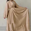 Vêtements ethniques Ramadan Eid Satin Tunique Cardigan à manches longues Musulman Abayas Kimono Musulmane Dubaï Robe de mode Arabe Couche Abaya Tenue