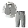 Född Baby Boys -kläder Set Infant Gentleman Outfit Formell Suspender Overall Autumn Winter Long Sleeve Toddler Boy Suit 240328