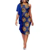 Casual Dresses African-American Women's Dress with Ruffle Single Sleeve Sexig vind Slim rund hals tryckt tyg A2225143