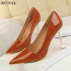 Pumpar BigTree Shoes Metal Square Heel Ladies Office Shoes New Autumn Fashion Patent Läder Kvinnor Pumpar Pointy Toe Wedding Bride Shoes