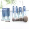11pcs/Set Blue Makeup brushes Set Foundation Blusher Bronzer sculpting Highlighter Eye shadow eyebrow Make up brush Grey hair 240314