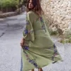 Teelynn Long Boho Cardigan jasnozielone kwiatowy haft haftowy bikini pokrywka Kaftan Kimono szata Summer Loose Bluzki 240321