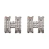 Luxe merk klassieke diamanten charme mode verlovingsoorringen nieuwe zirkoon letter H voor dames 925 zilver hoog met logo