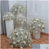 Bruiloftsdecoratie Decoratieve Bloemen 80/70/60/50/40Cm Witte Baby Breath Rose Kunstbloem Bal Tafel middelpunt Deco Gypsoph Dhshs