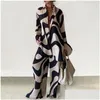 Womens Two Piece Pants 2 Pcs/Set Women Outfit Oversized Long Sleeves Summer Stripe Print Contrast Color Tops Set Drop Delivery Apparel Dhi5R