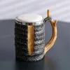 Canecas Caneca de café de resina durável portátil de madeira bebendo aço inoxidável preguiçoso milkshake copo giratório com alça acessórios de cerveja