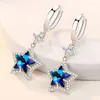 Dangle Oorbellen 925 Sterling Zilver Blauw Kristal Zirkoon Pentagram Voor Damesmode Sieraden Geschenken